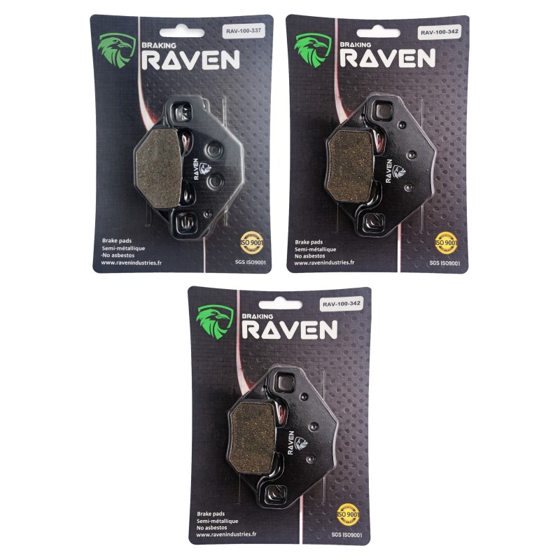 3 Kit plaquettes frein Polaris RZR 170  Av G, Av D et Ar 337-342X2 - EBC FA489 et FA490 - Raven 104-120