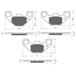 3 Kit plaquettes frein Polaris RZR 170  Av G, Av D et Ar 337-342X2 - EBC FA489 et FA490 - Raven 104-120