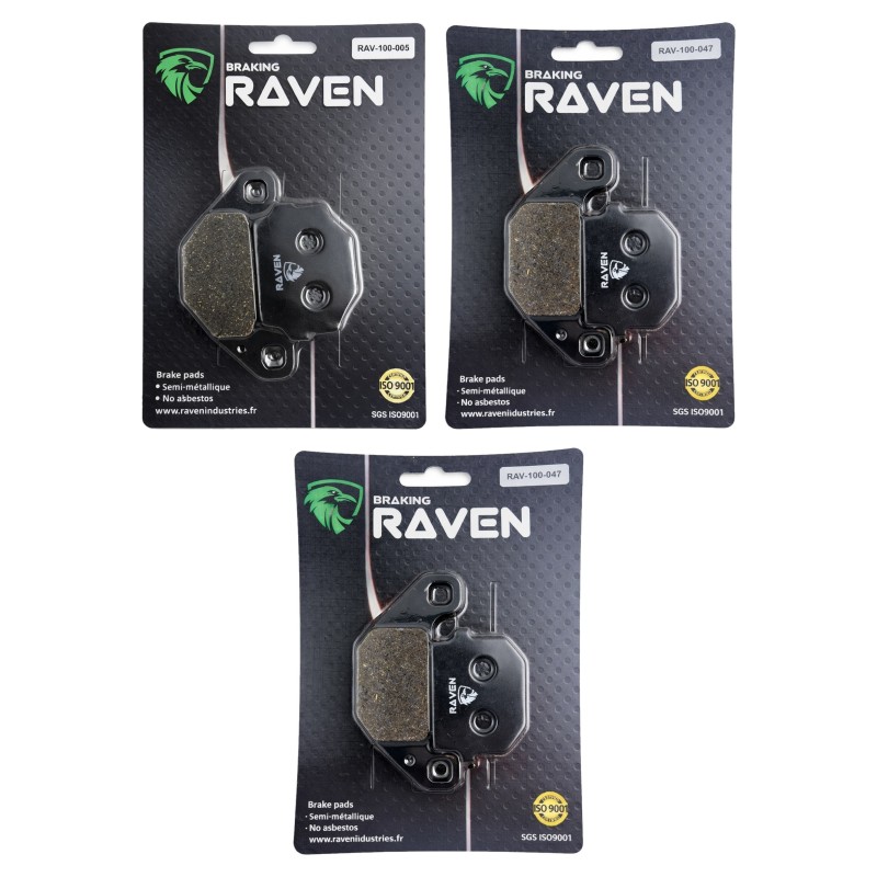 3 Kit plaquettes frein Aeon Overland 300 AT20 Av G, Av D et Ar 005-047X2 - EBC FA67 et FA83 - Raven 104-124