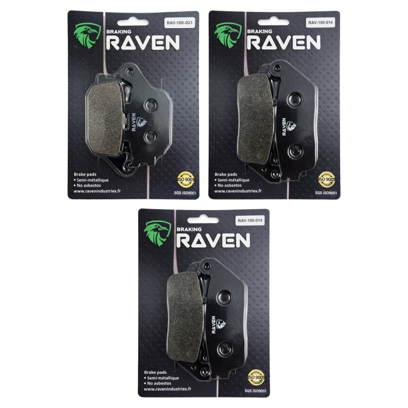 3 Kit plaquettes frein Honda CBF 600 N  Av G, Av D et Ar 021-014X2 - EBC FA174 et FA196/226 - Raven 104-135