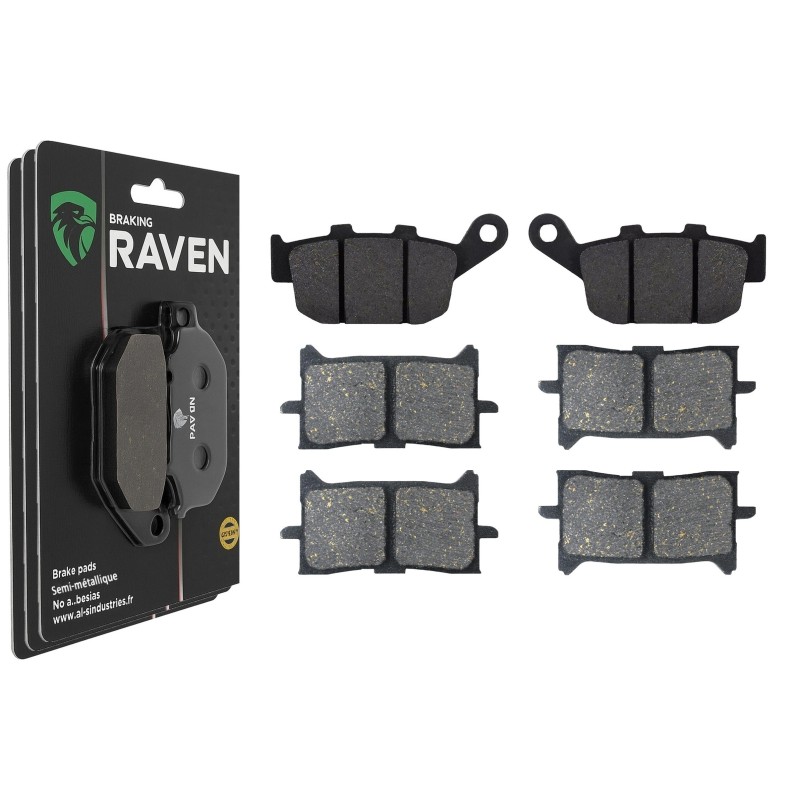 3 Kit plaquettes frein Honda Forza 750  Av G, Av D et Ar 020-379X2 - EBC FA140 et FA679HH - Raven 104-154