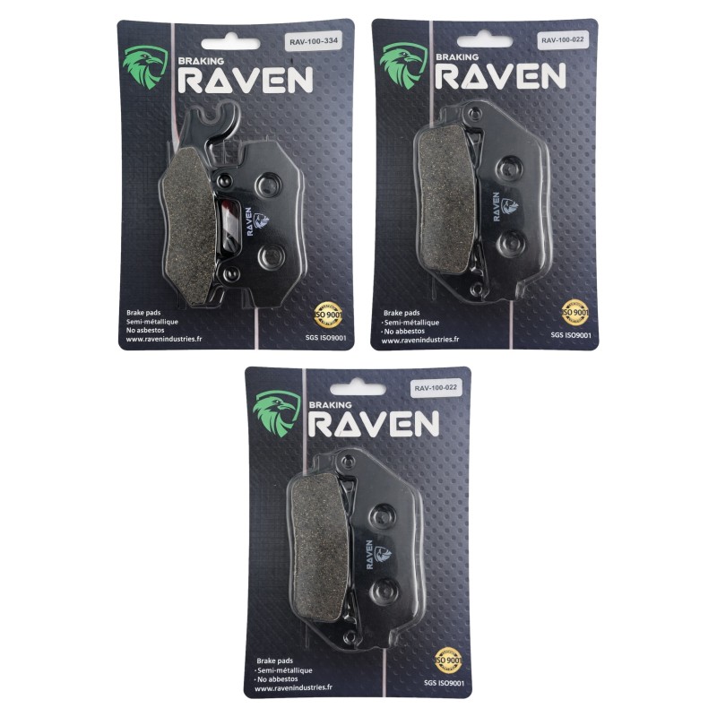 3 Kit plaquettes frein Peugeot Geopolis 500  Av G, Av D et Ar 334-022X2 - EBC FA228 et FA142 - Raven 104-163