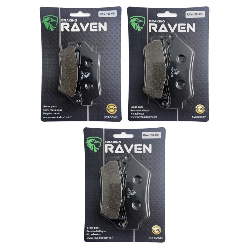 3 Kit plaquettes frein Moto-guzzi Bellagio 940  Av G, Av D et Ar 031-106X2 - EBC FA181 et FA209 - Raven 104-169