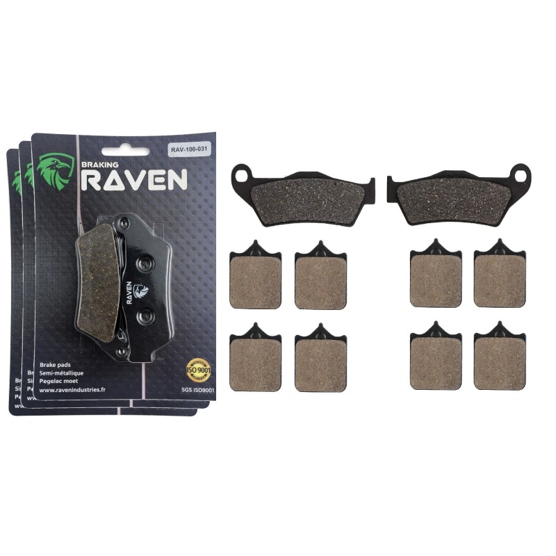 3 Kit plaquettes frein Ktm SuperMoto 950 R Av G, Av D et Ar 031-177X2 - EBC FA181 et FA322/4HH - Raven 104-171
