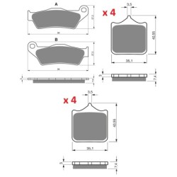 3 Kit plaquettes frein Ktm SuperMoto 950 R Av G, Av D et Ar 031-177X2 - EBC FA181 et FA322/4HH - Raven 104-171