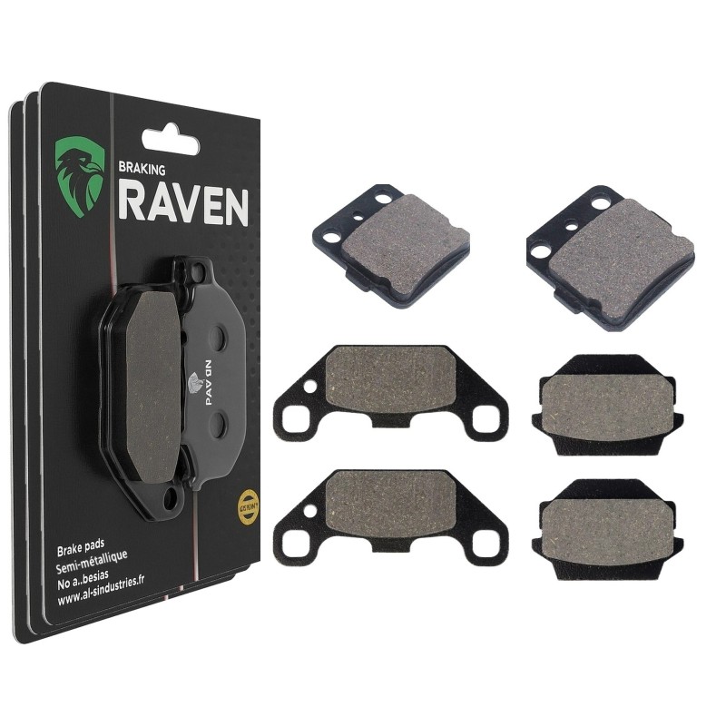 3 Kit plaquettes frein Suzuki LT-S 230 QuadSport  Av G, Av D et Ar 077-091X2 - EBC FA84/3 et FA128 - Raven 104-188