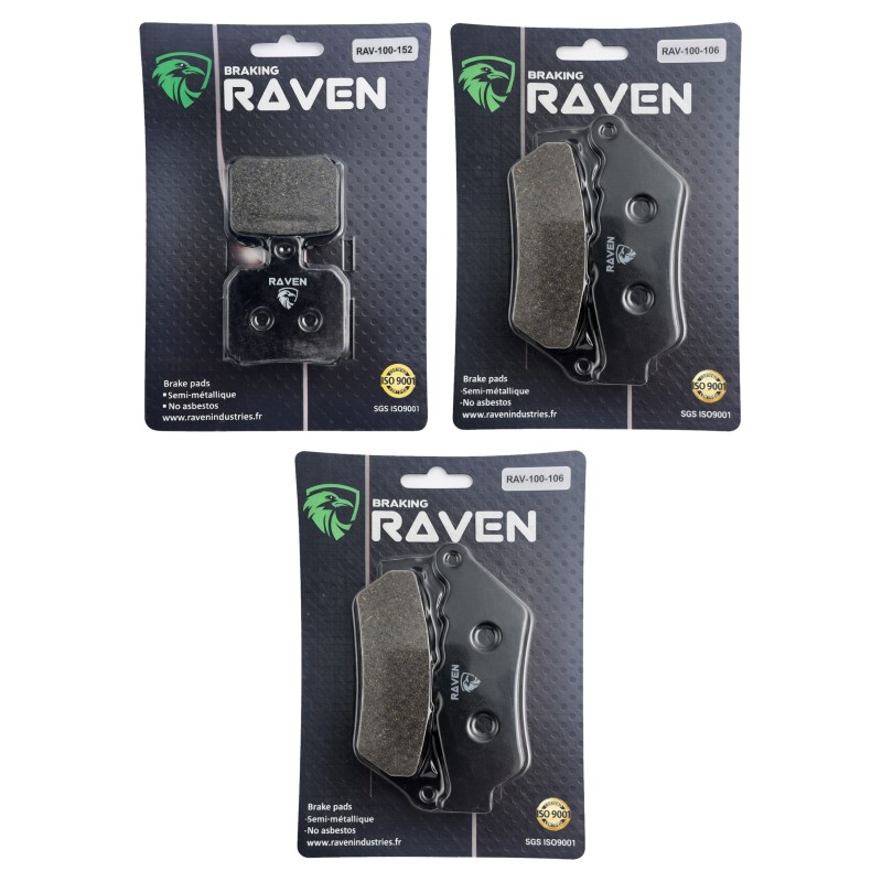 3 Kit plaquettes frein Aprilia Caponord 1000 ETV Av G, Av D et Ar 152-106X2 - EBC FA266 et FA209 - Raven 104-193