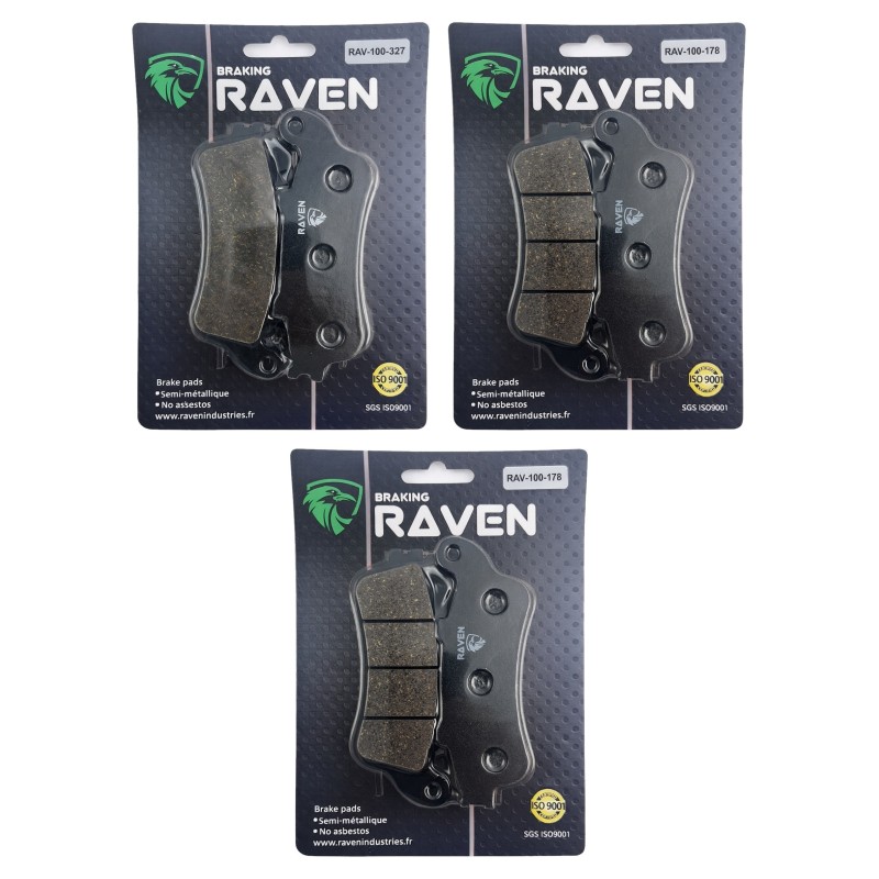 3 Kit plaquettes frein Honda GL 1800 Gold-Wing  Av G, Av D et Ar 327-178X2 - EBC FA261/2 et FA261 - Raven 104-213
