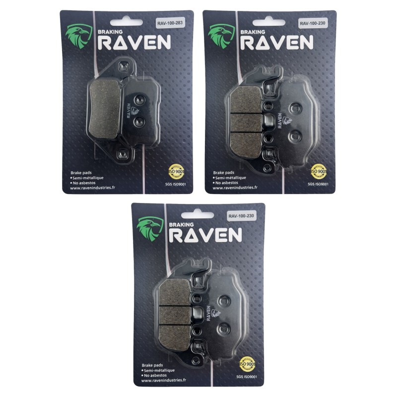 3 Kit plaquettes frein Adly Crossroad Sentinel 300  Av G, Av D et Ar 283-230X2 - EBC FA431 et FA377 - Raven 104-218