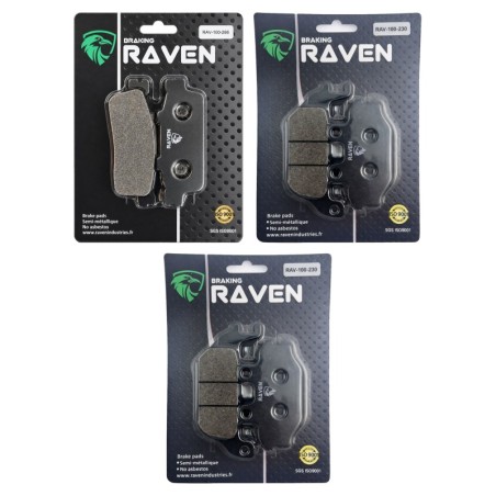3 Kit plaquettes frein Sym Trackrunner 200  Av G, Av D et Ar 286-230X2 - EBC FA427 et FA377 - Raven 104-219