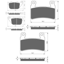 3 Kit plaquettes frein Harley-davidson Sportster XR 1200X XR1200X Av G, Av D et Ar 274-279X2 - EBC FA387 et FA296HH - Raven 104-