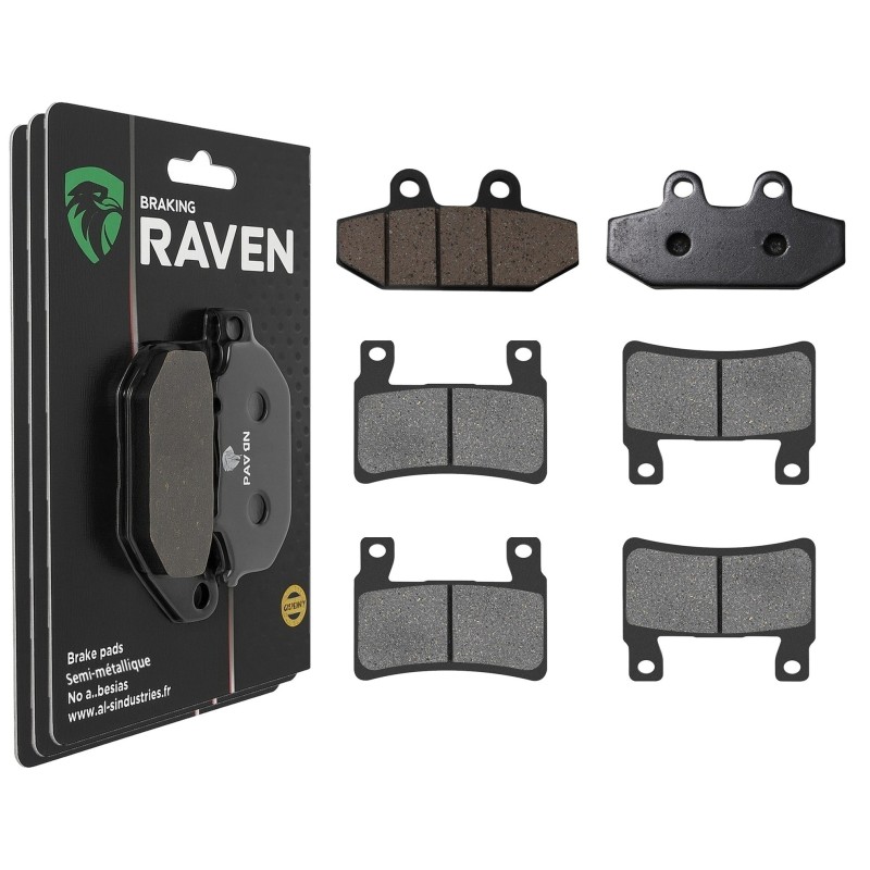 3 Kit plaquettes frein Harley-davidson Softail Low Rider FXLR Av G, Av D et Ar 395-279X2 - EBC FA747 et FA296HH - Raven 104-228