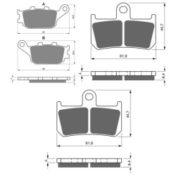 3 Kit plaquettes frein Yamaha YZF-R1 1000  Av G, Av D et Ar Nc -  - Raven 104-254