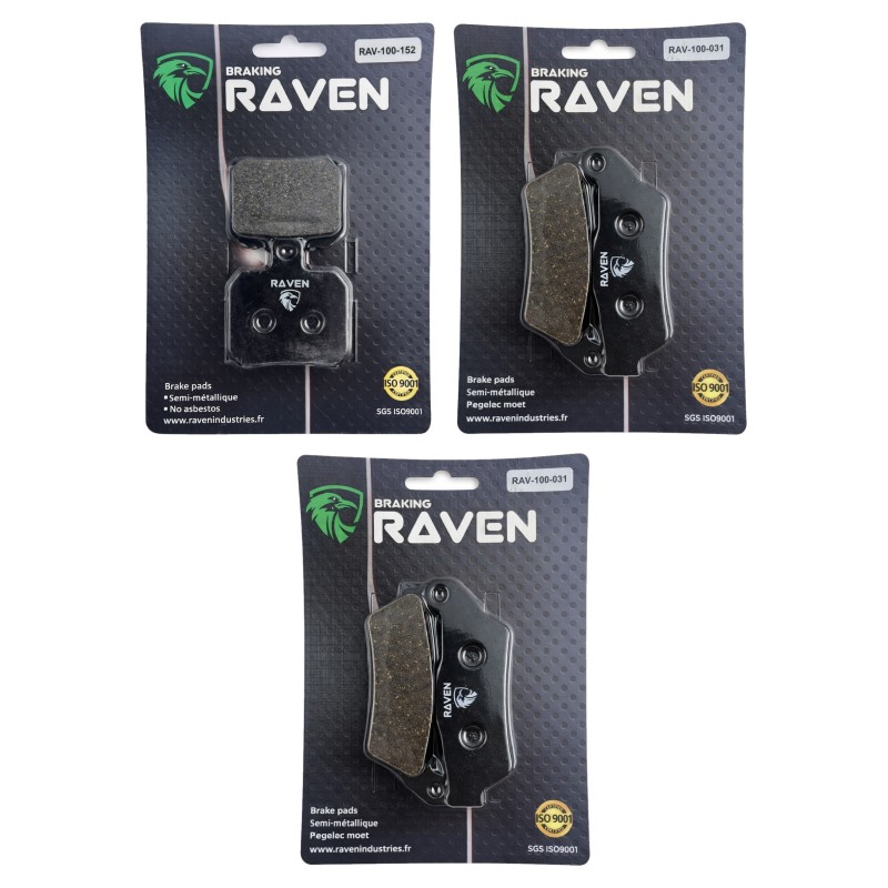 3 Kit plaquettes frein Piaggio X9 250  Av G, Av D et Ar 152-031X2 - EBC FA266 et FA181 - Raven 104-090