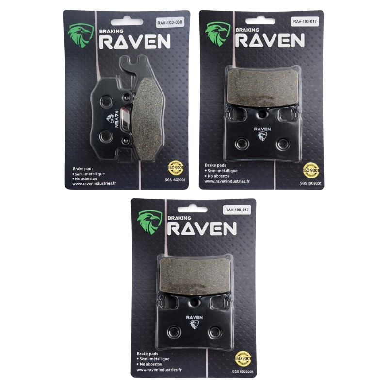 3 Kit plaquettes frein Triumph Daytona 900  Av G, Av D et Ar 088-017X2 -  - Raven 104-091