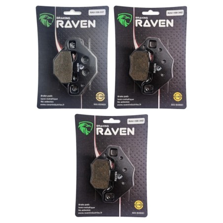 3 Kit plaquettes frein Polaris RZR 170  Av G, Av D et Ar 337-342X2 - EBC FA489 et FA490 - Raven 104-120