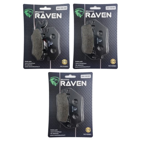 3 Kit plaquettes frein Peugeot Geopolis 500  Av G, Av D et Ar 334-022X2 - EBC FA228 et FA142 - Raven 104-163