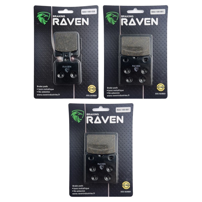 3 Kit plaquettes frein Moto-guzzi Strada 1000 V Av G, Av D et Ar 038-081X2 - EBC FA47 et FA18 - Raven 104-173