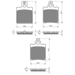 3 Kit plaquettes frein Gilera NGR 250  Av G, Av D et Ar 038-096X2 - EBC FA47 et FA60 - Raven 104-174