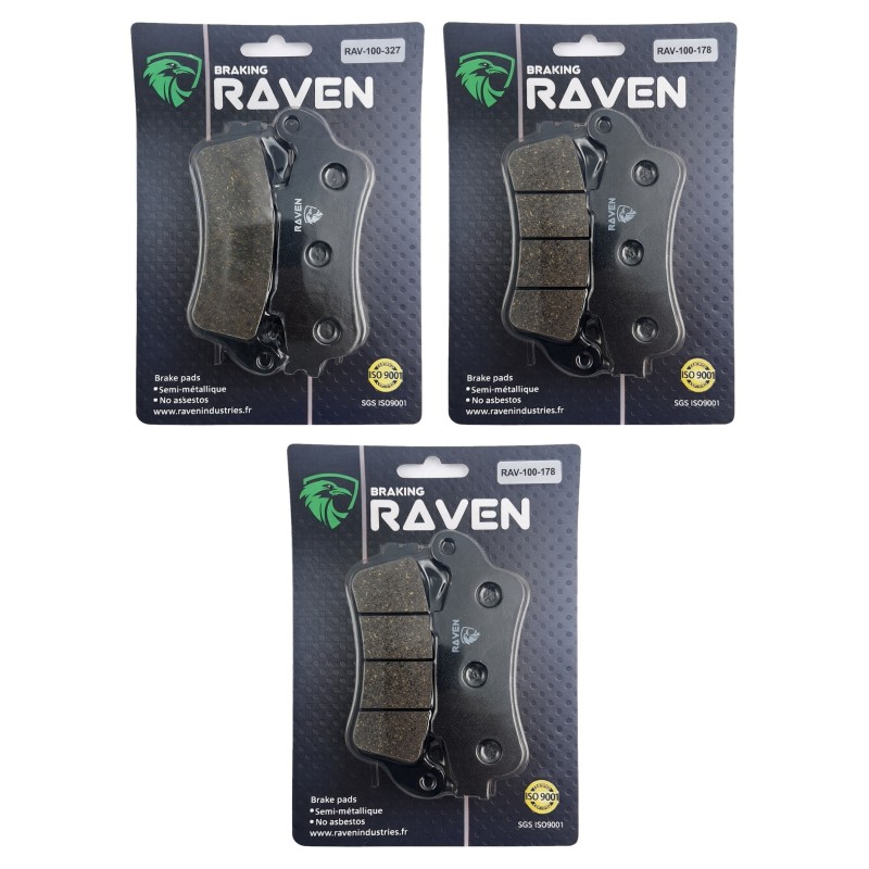 3 Kit plaquettes frein Honda GL 1800 Gold-Wing  Av Ga, Dr et Ar 327-178X2 - EBC FA261/2 et FA261 - Raven 104-213