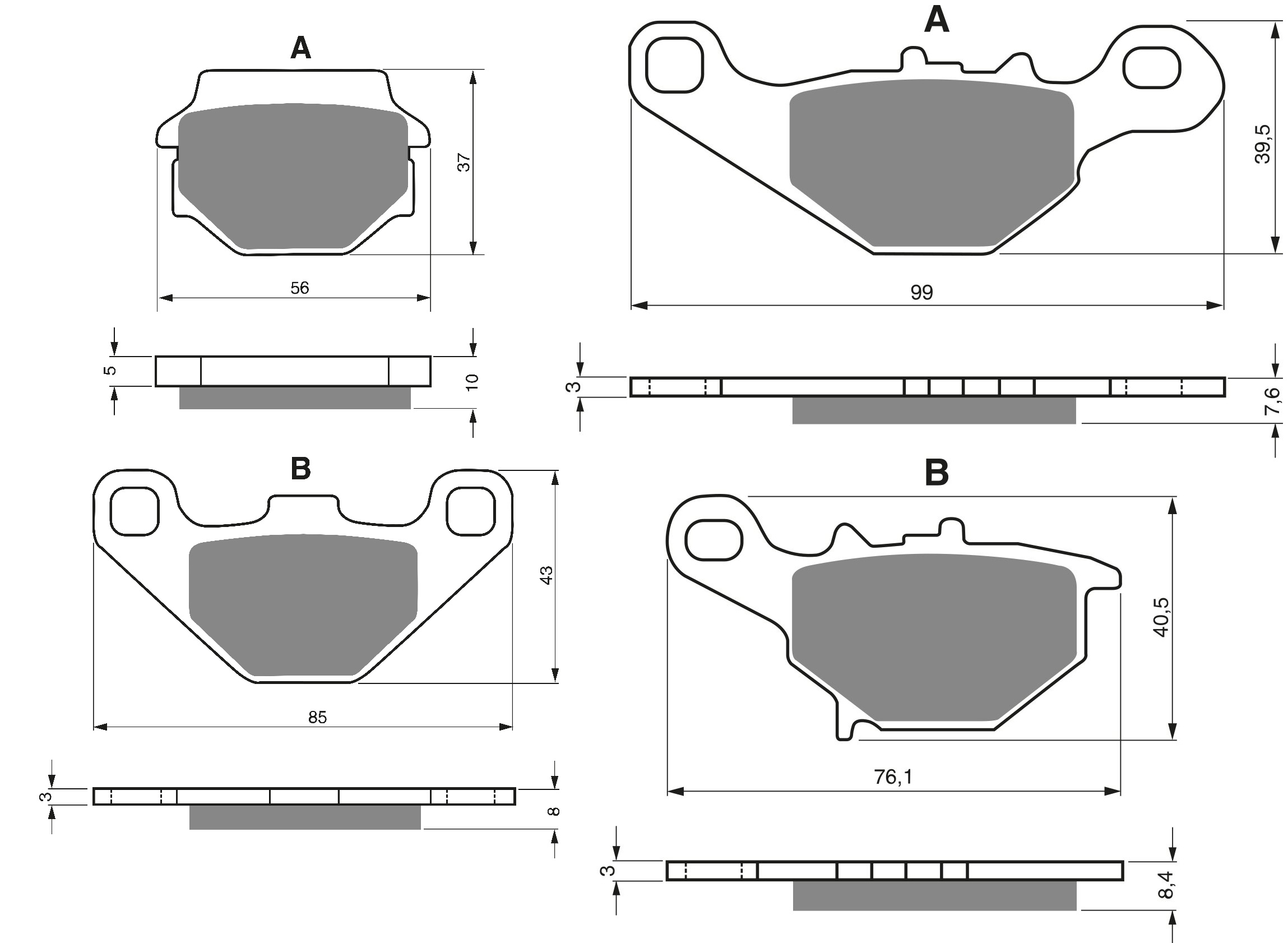 2 Kit plaquettes frein Raven RAV-103-034 Kawasaki KMX 125 Avant et Arrièretitle=Forme et couleur