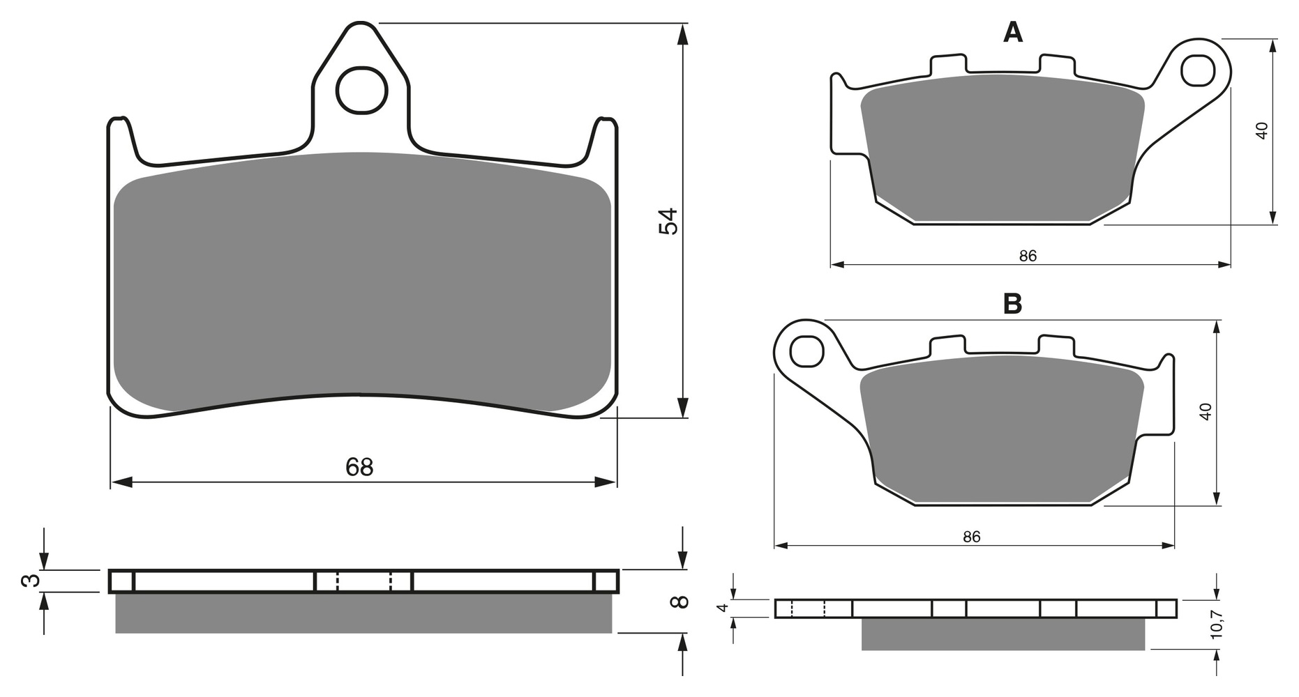 2 Kit plaquettes frein Raven RAV-103-151 Honda NT 400 Bros Avant et Arrièretitle=Forme et couleur