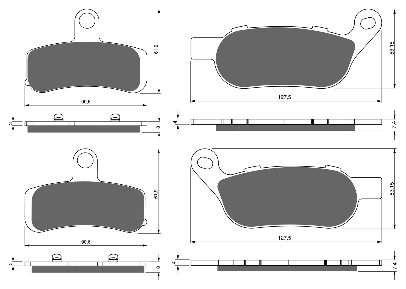 2 Kit plaquettes frein Raven RAV-103-242 Harley-davidson Softail Heritage Softail Avant et Arrièretitle=Forme et couleur