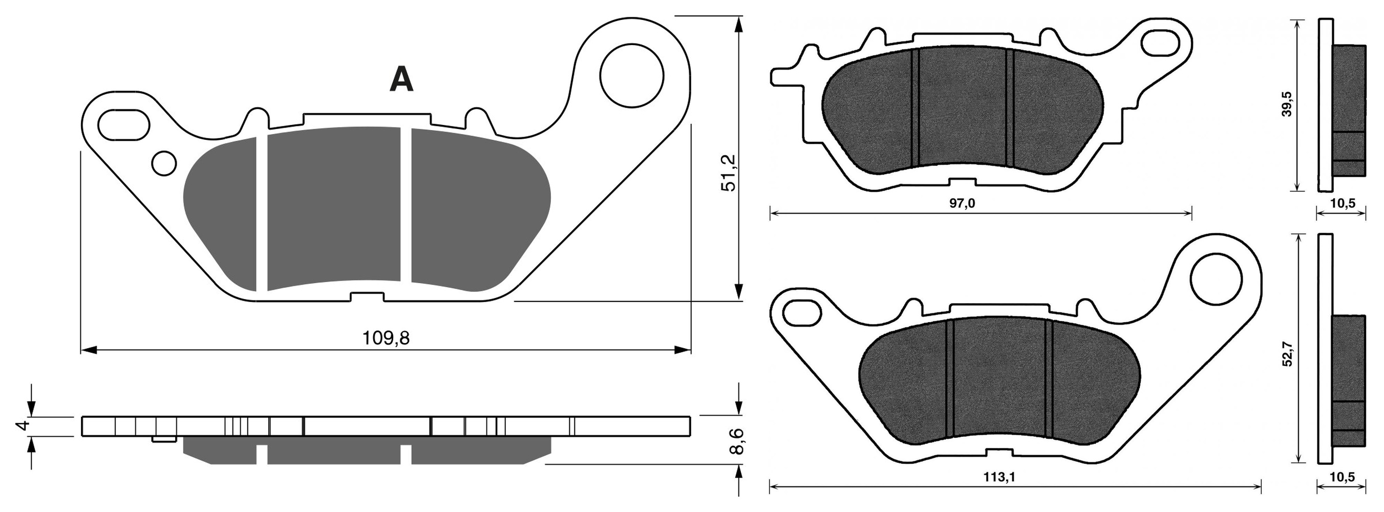2 Kit plaquettes frein Raven RAV-103-282 Yamaha X-Max 125 ABS Avant et Arrièretitle=Forme et couleur