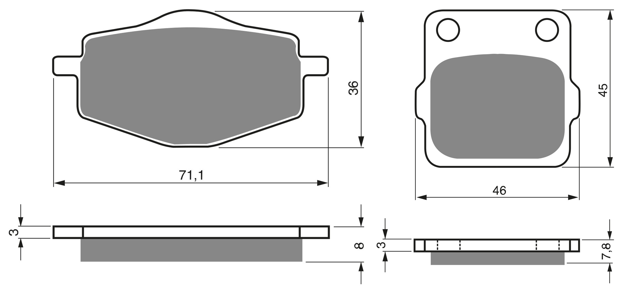 2 Kit plaquettes frein Raven RAV-103-284 Yamaha Warrior 350 Avant et Arrièretitle=Forme et couleur