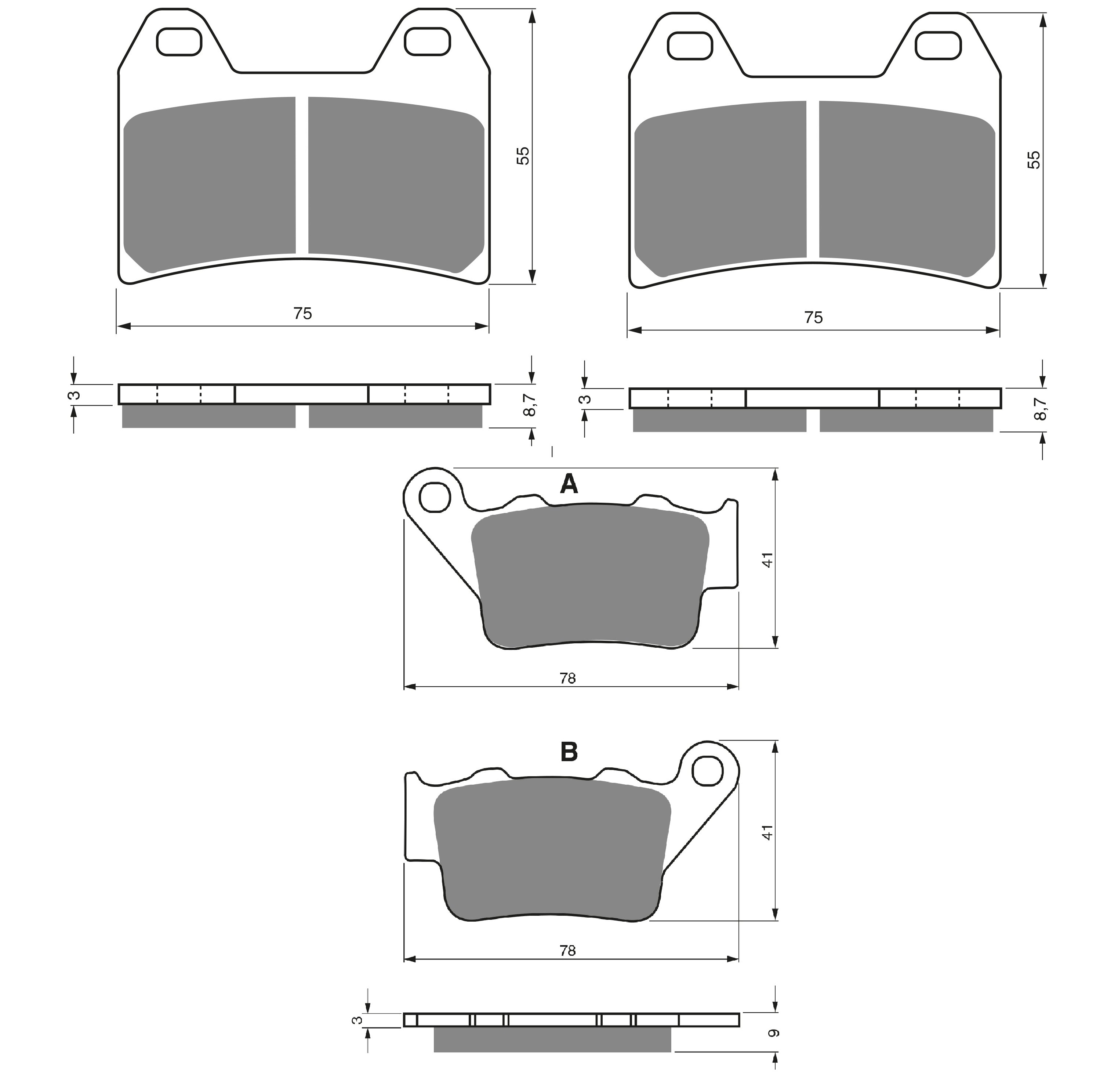 3 Kit plaquettes frein Raven RAV-104-006 Ktm Duke 790 Av G, Av D et Artitle=Forme et couleur