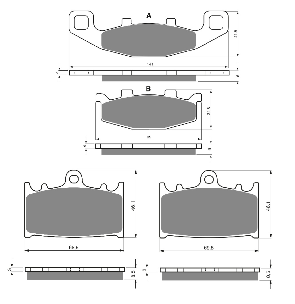 3 Kit plaquettes frein Raven RAV-104-043 Kawasaki ZZR 500 Av G, Av D et Artitle=Forme et couleur