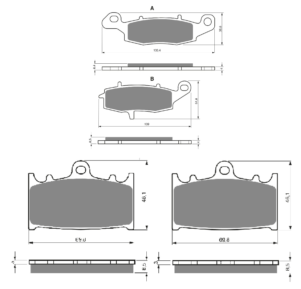 3 Kit plaquettes frein Raven RAV-104-048 Kawasaki Vulcan 1700 Classic Tourer Av G, Av D et Artitle=Forme et couleur