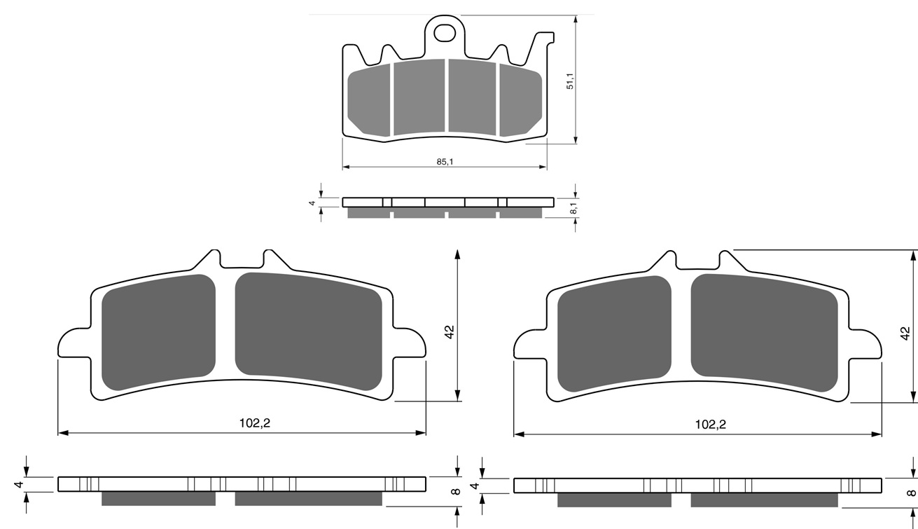 3 Kit plaquettes frein Raven RAV-104-110 Triumph Rocket III Av G, Av D et Artitle=Forme et couleur