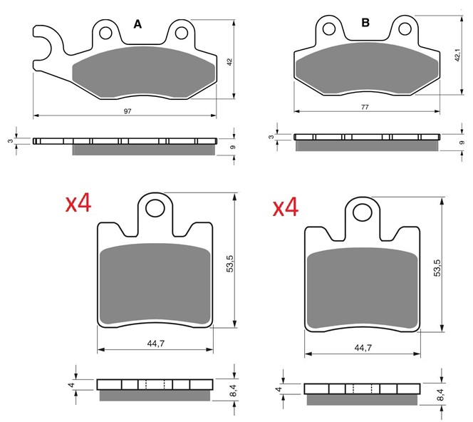 3 Kit plaquettes frein Raven RAV-104-111 Triumph Trophy 1215 Av G, Av D et Artitle=Forme et couleur