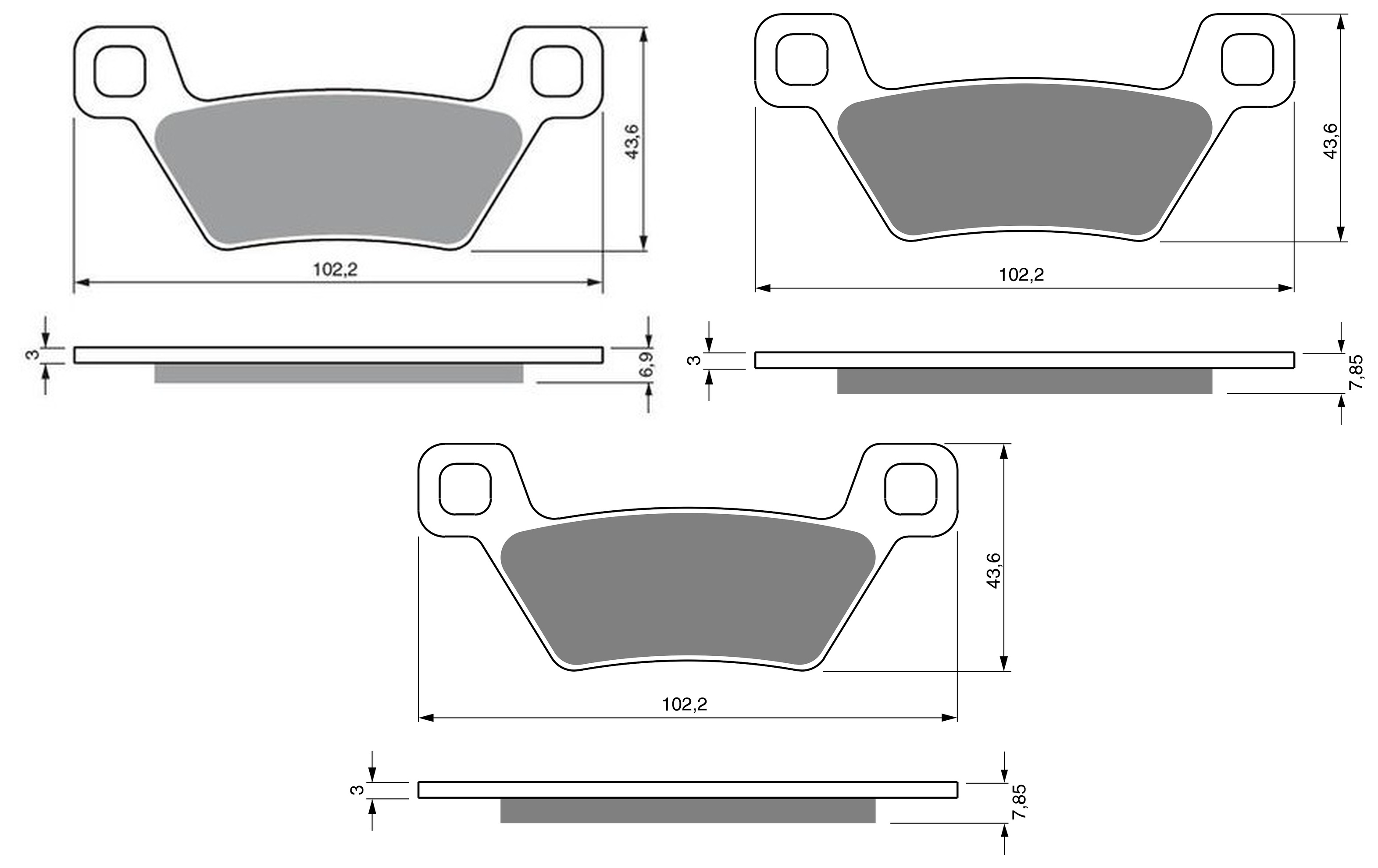 3 Kit plaquettes frein Raven RAV-104-117 Kymco MXU 550 Av G, Av D et Artitle=Forme et couleur