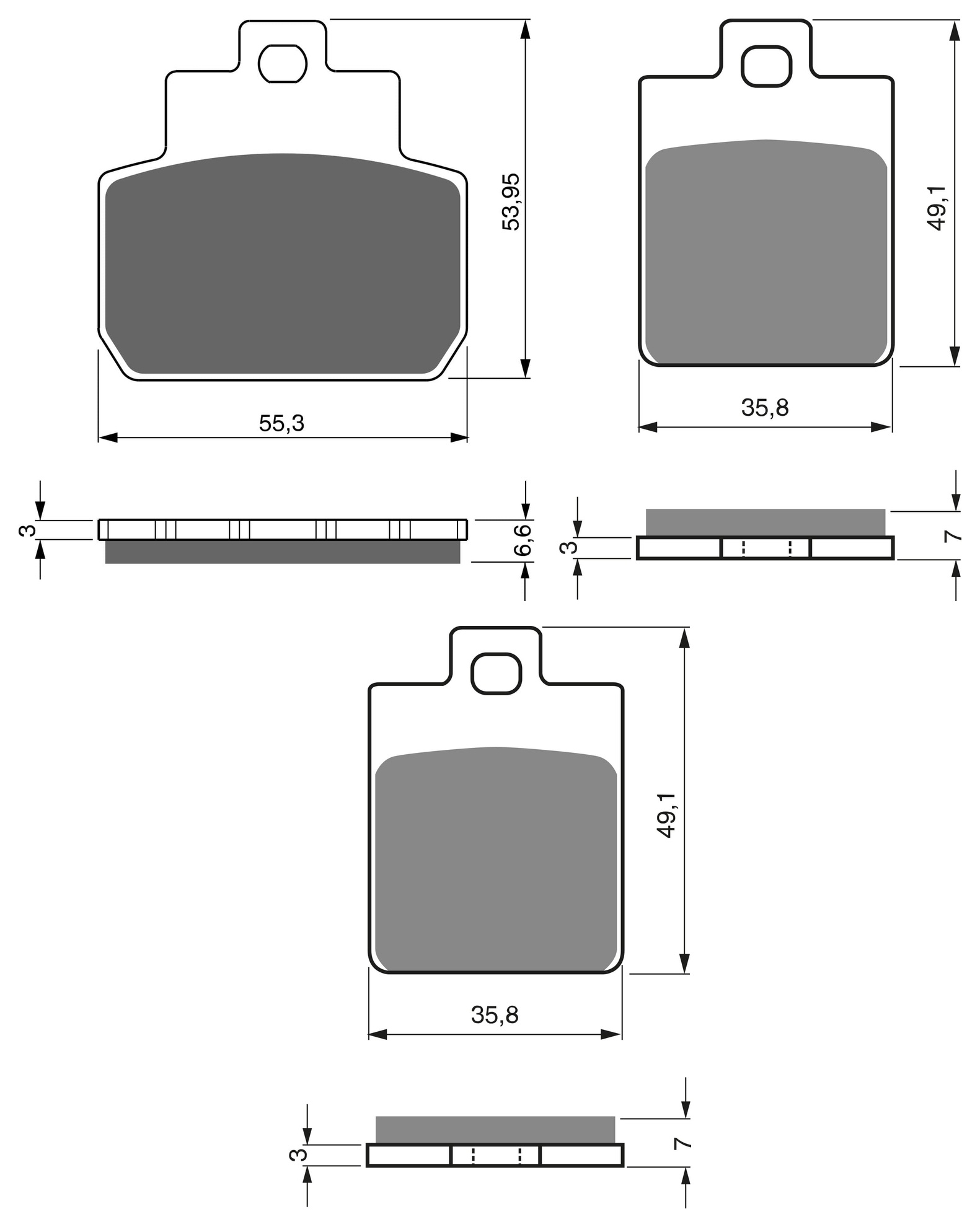 3 Kit plaquettes frein Raven RAV-104-121 Piaggio MP3 250 Av G, Av D et Artitle=Forme et couleur