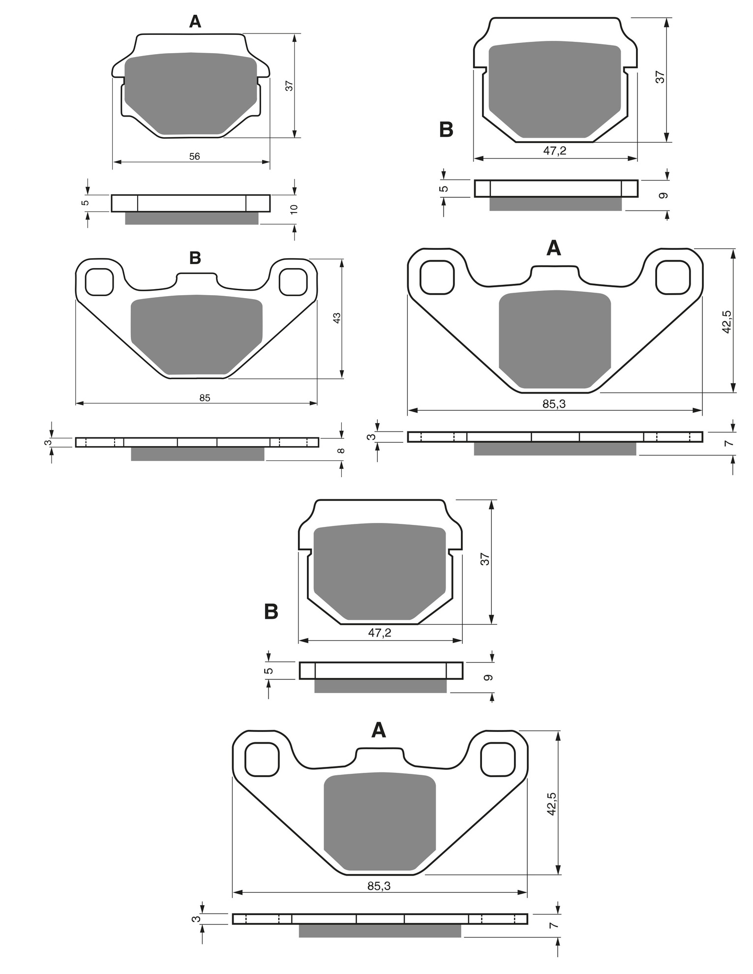 3 Kit plaquettes frein Raven RAV-104-124 Aeon Overland 300 Av G, Av D et Artitle=Forme et couleur