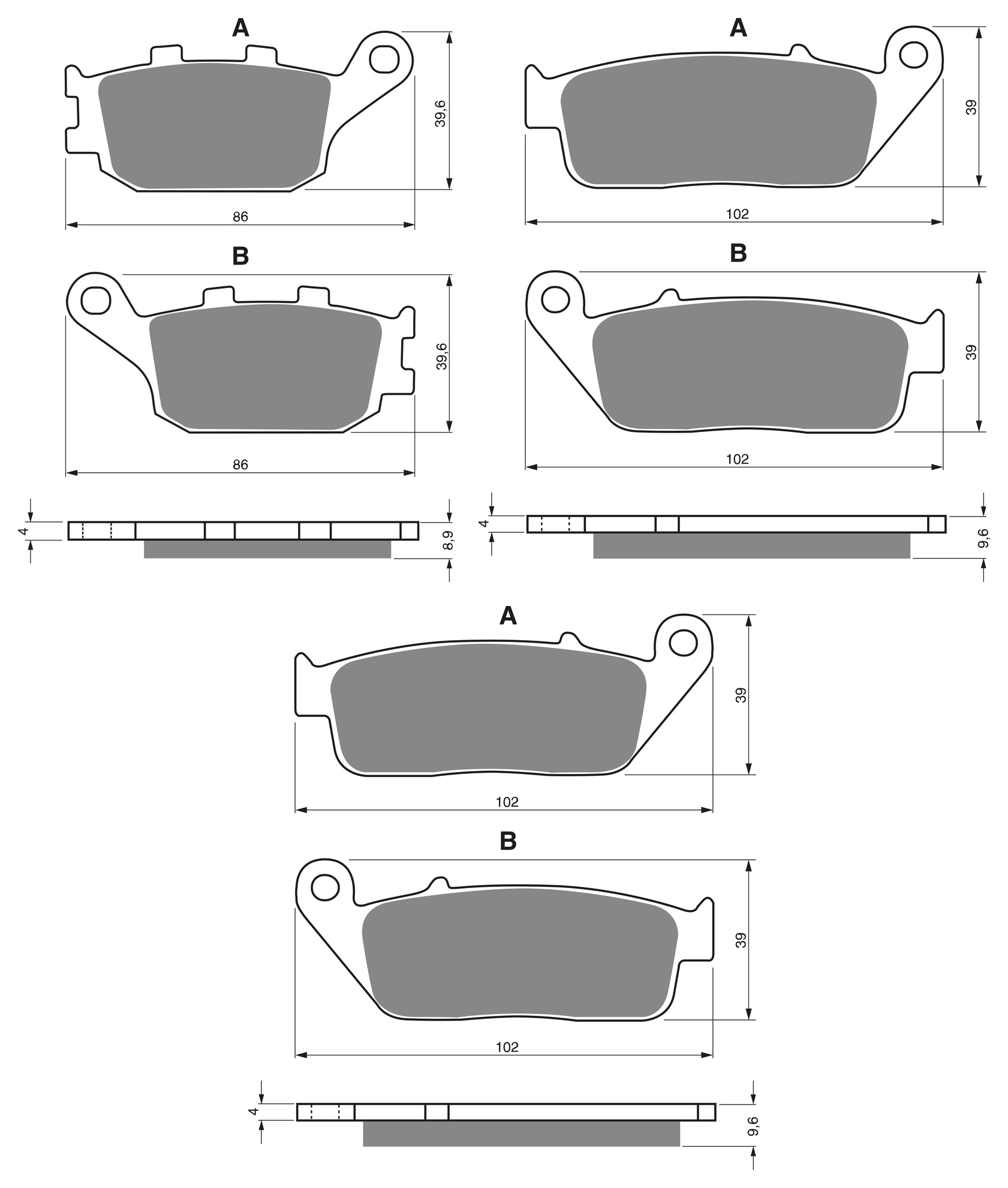 3 Kit plaquettes frein Raven RAV-104-135 Honda CBF 600 N Av G, Av D et Artitle=Forme et couleur