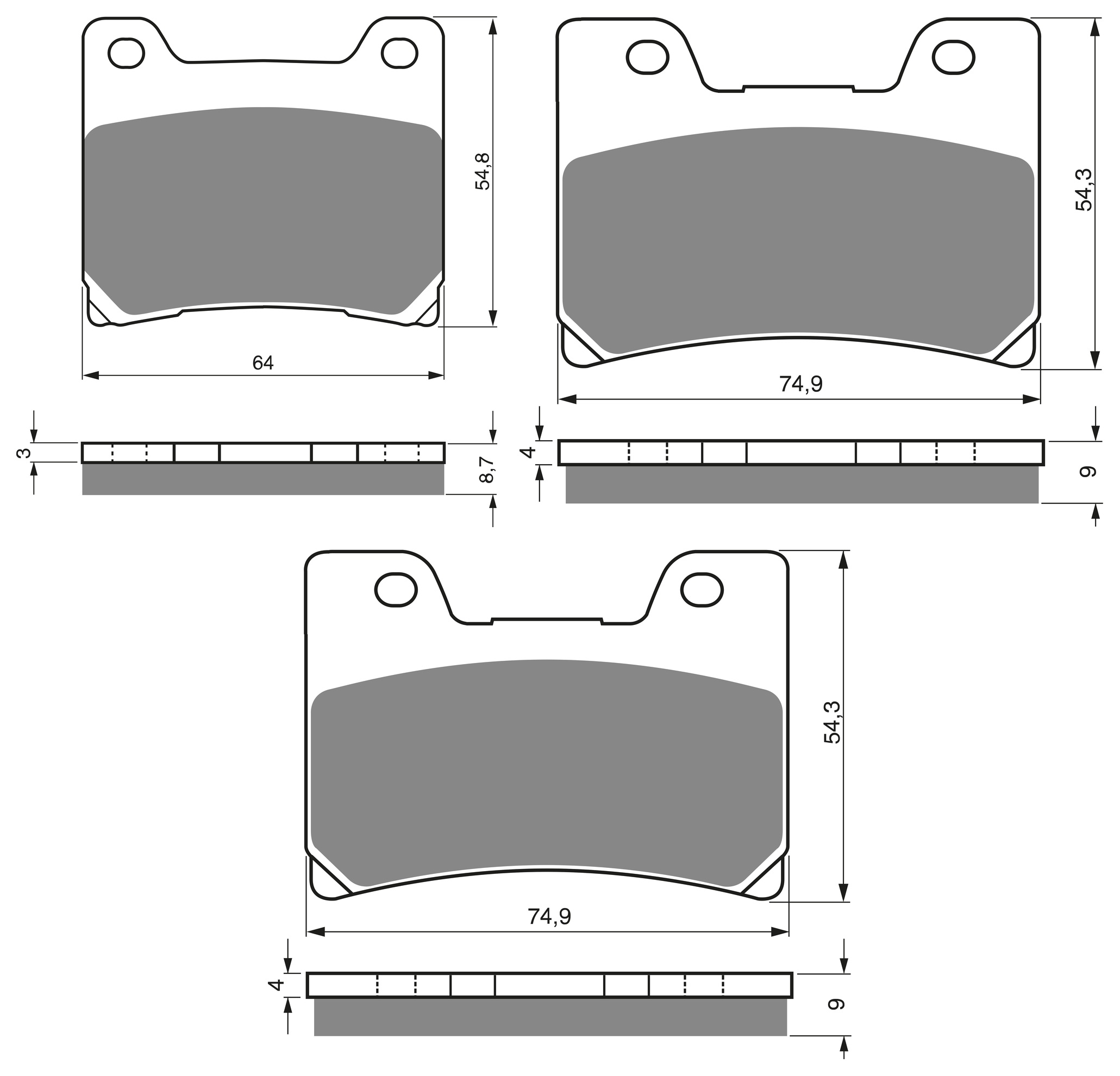 3 Kit plaquettes frein Raven RAV-104-139 Yamaha FZR 600 Av G, Av D et Artitle=Forme et couleur