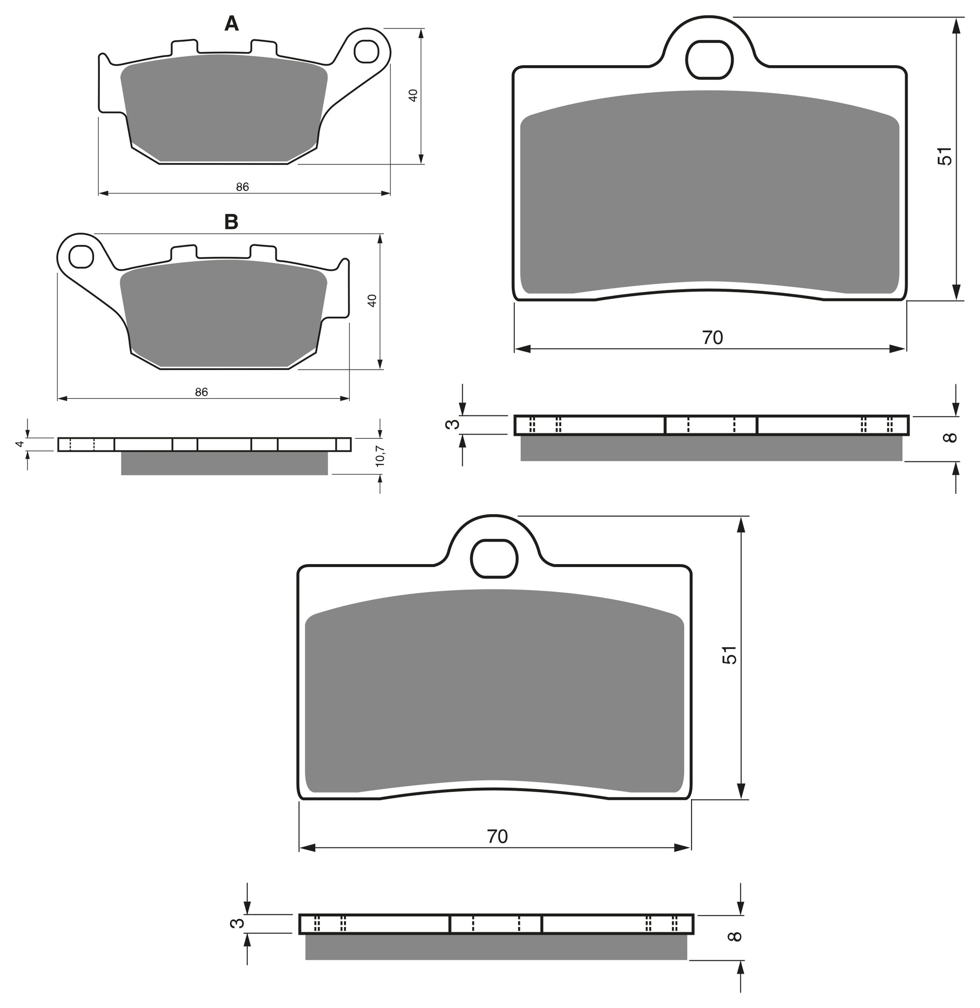 3 Kit plaquettes frein Raven RAV-104-152 Moto-guzzi Quota 1000 Av G, Av D et Artitle=Forme et couleur