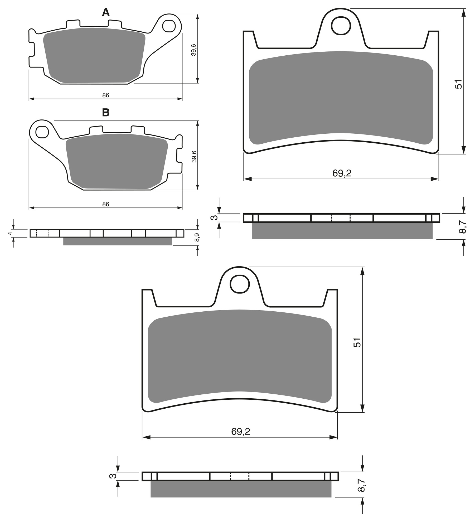 3 Kit plaquettes frein Raven RAV-104-156 Yamaha XSR 700 Av G, Av D et Artitle=Forme et couleur