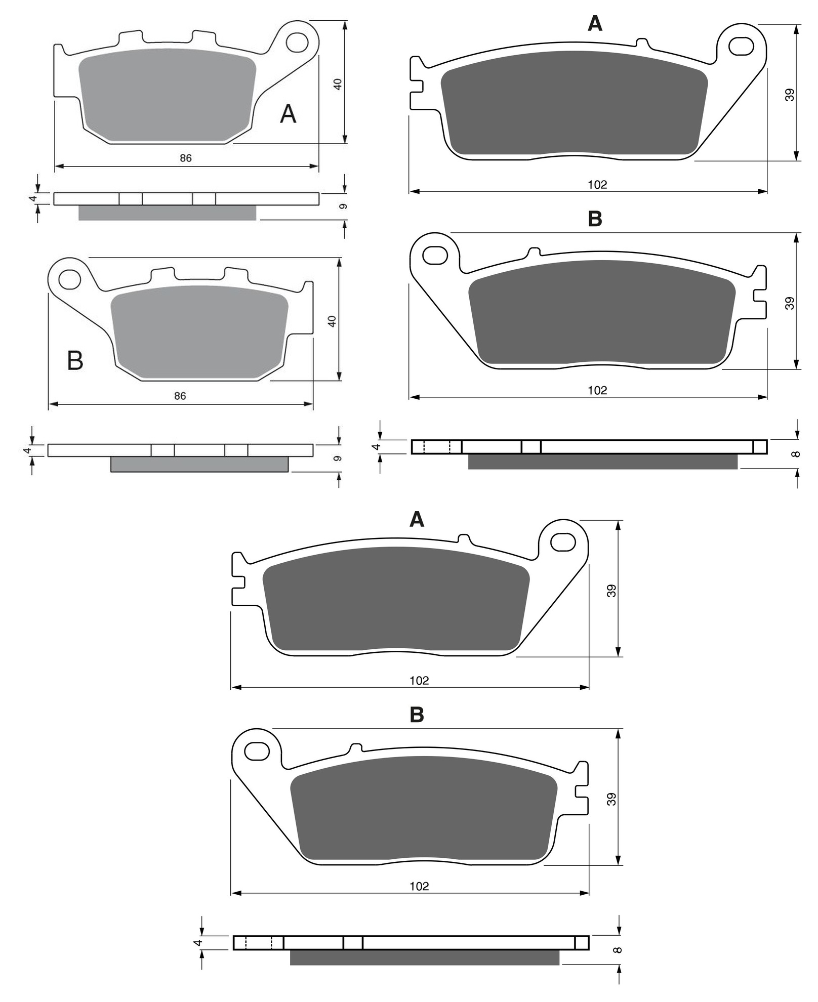 3 Kit plaquettes frein Raven RAV-104-162 Honda CBR 400 RR Av G, Av D et Artitle=Forme et couleur