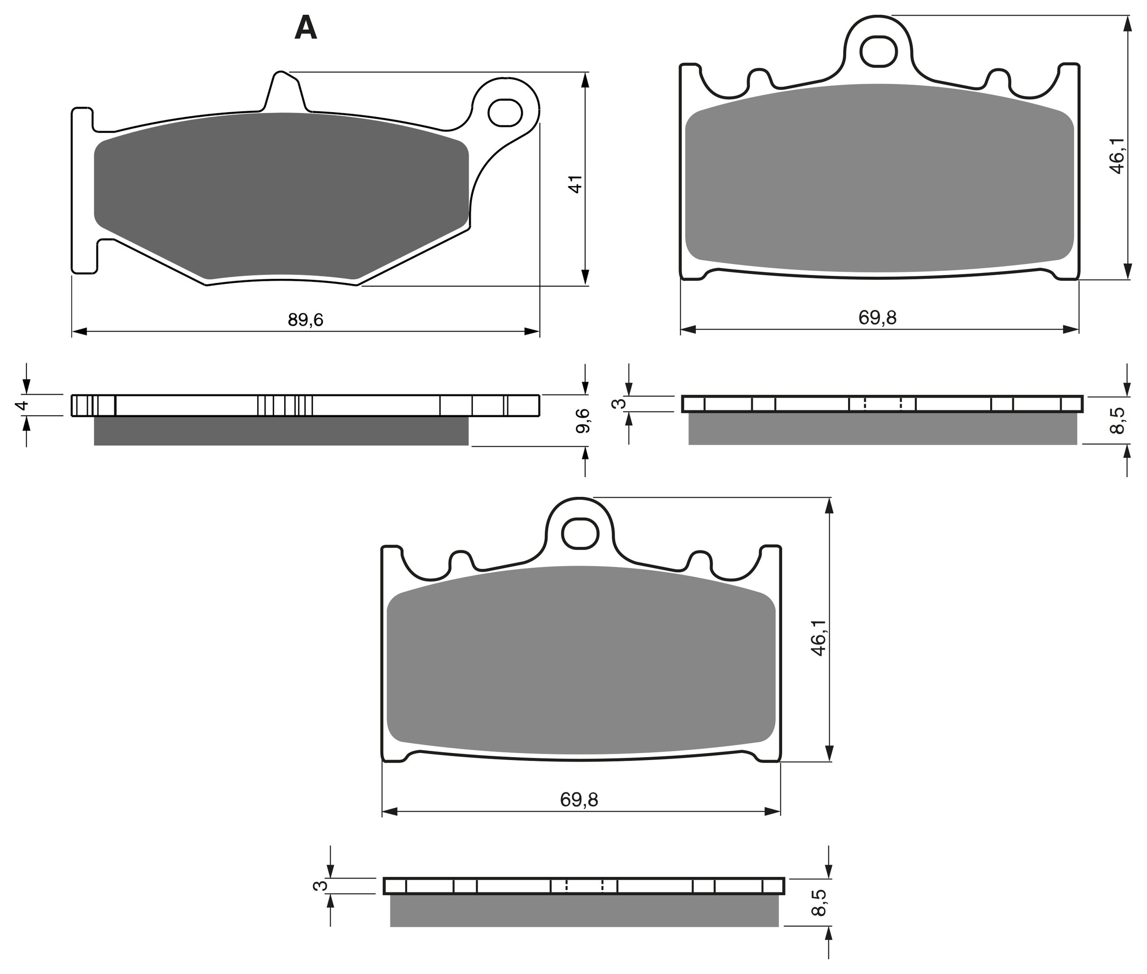 3 Kit plaquettes frein Raven RAV-104-172 Suzuki GSR 400 Av G, Av D et Artitle=Forme et couleur