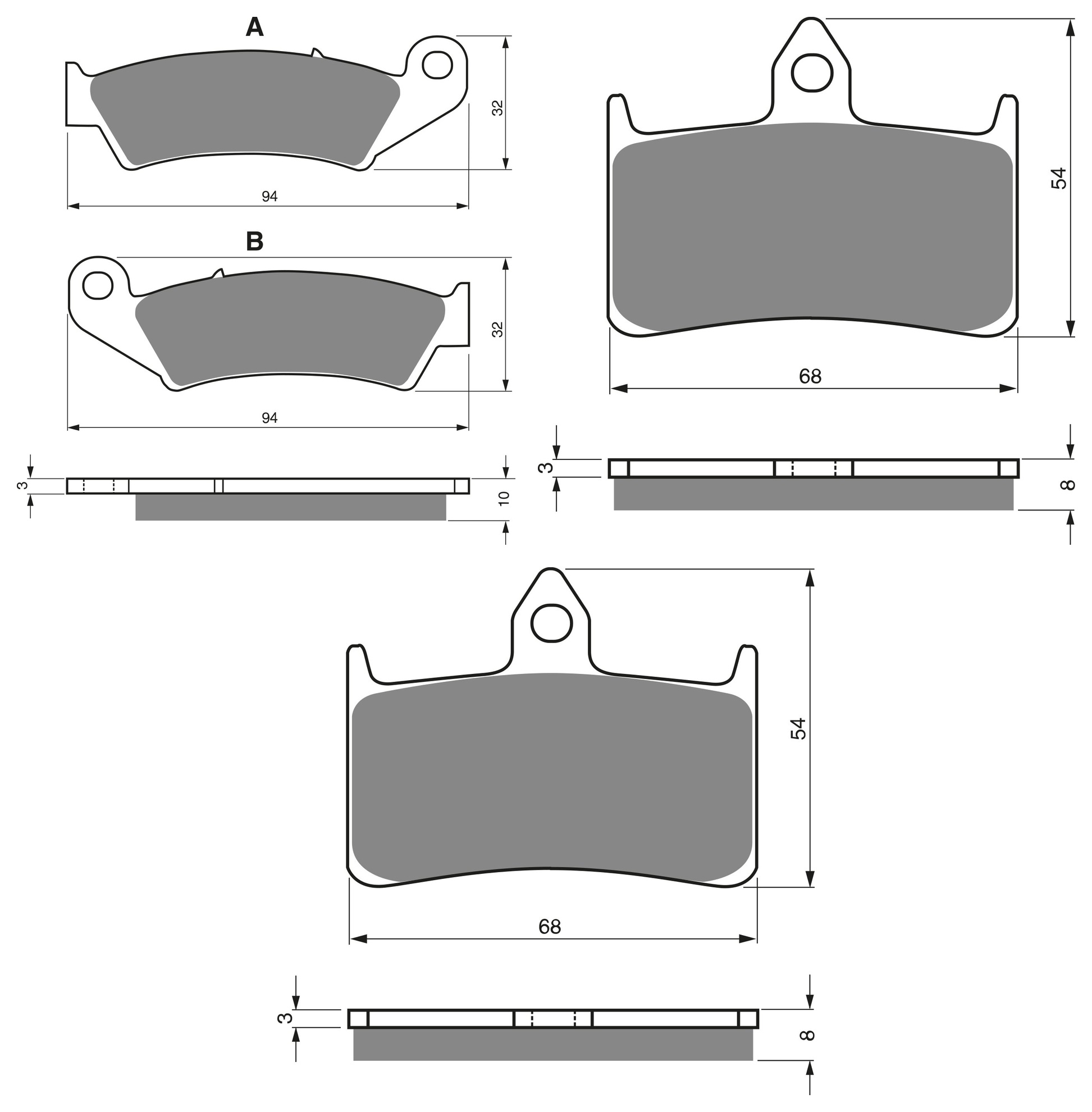 3 Kit plaquettes frein Raven RAV-104-179 Honda RVF 400 Av G, Av D et Artitle=Forme et couleur