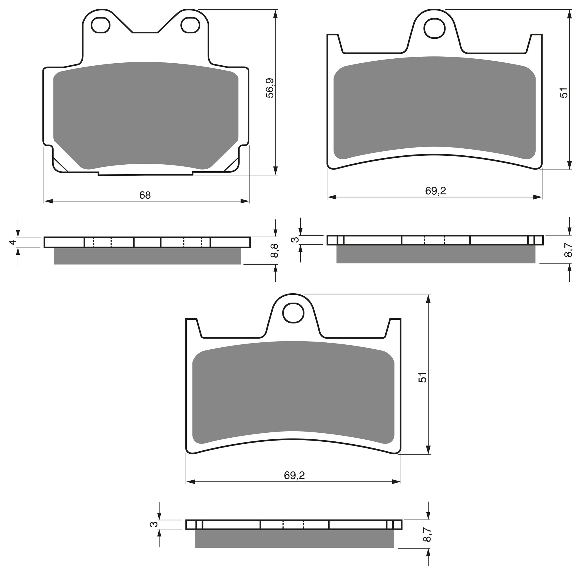 3 Kit plaquettes frein Raven RAV-104-182 Yamaha FZS 600 Av G, Av D et Artitle=Forme et couleur