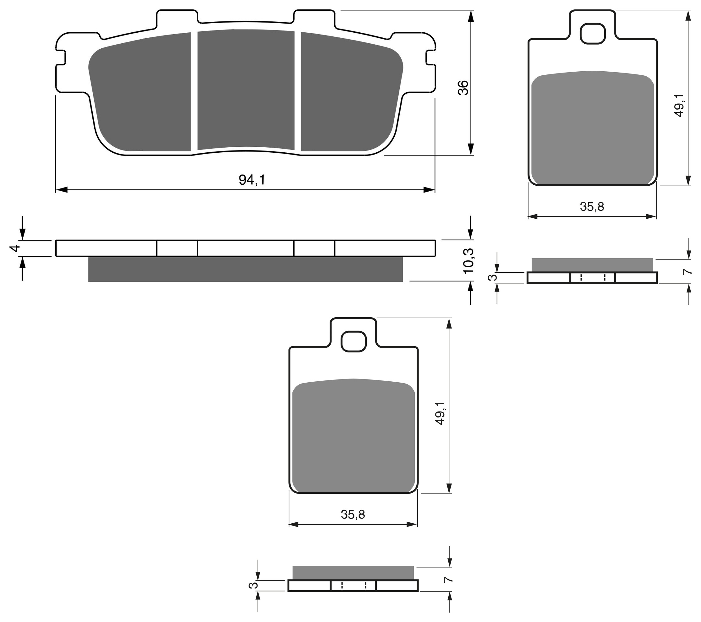 3 Kit plaquettes frein Raven RAV-104-197 Adiva AD3 300 Av G, Av D et Artitle=Forme et couleur