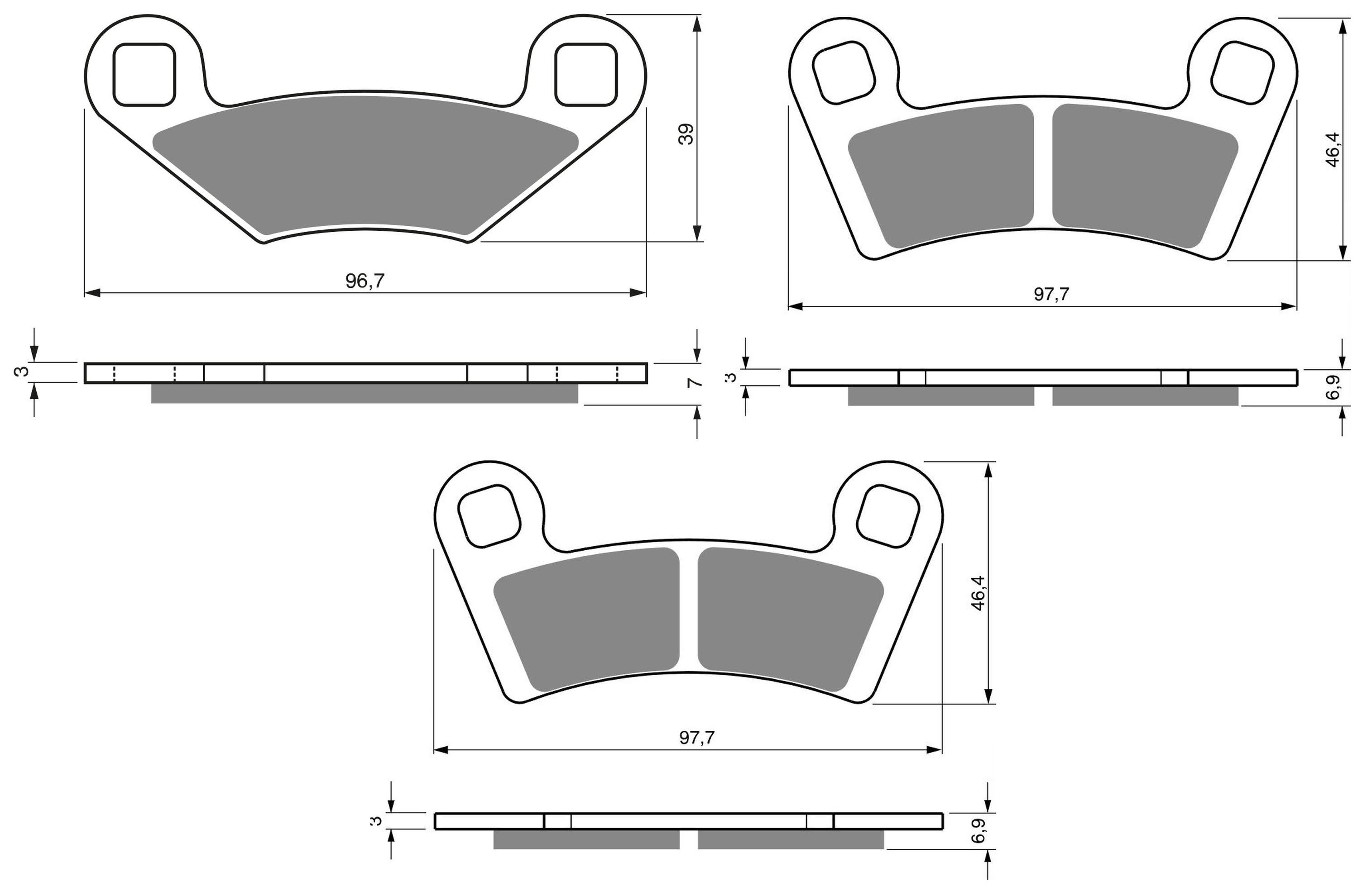 3 Kit plaquettes frein Raven RAV-104-205 Polaris Outlaw 525 Av G, Av D et Artitle=Forme et couleur