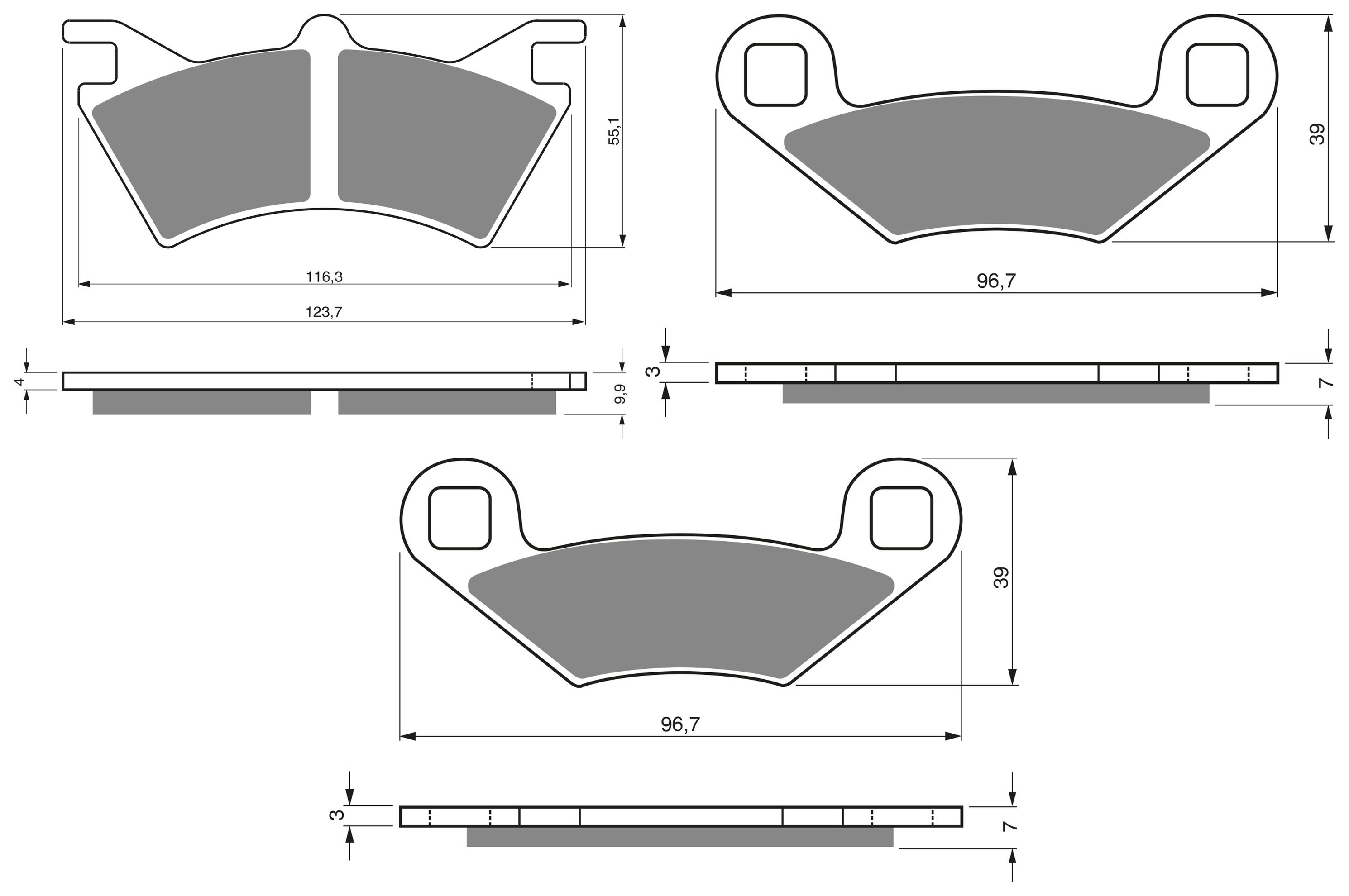 3 Kit plaquettes frein Raven RAV-104-207 Polaris LUH 500 Av G, Av D et Artitle=Forme et couleur