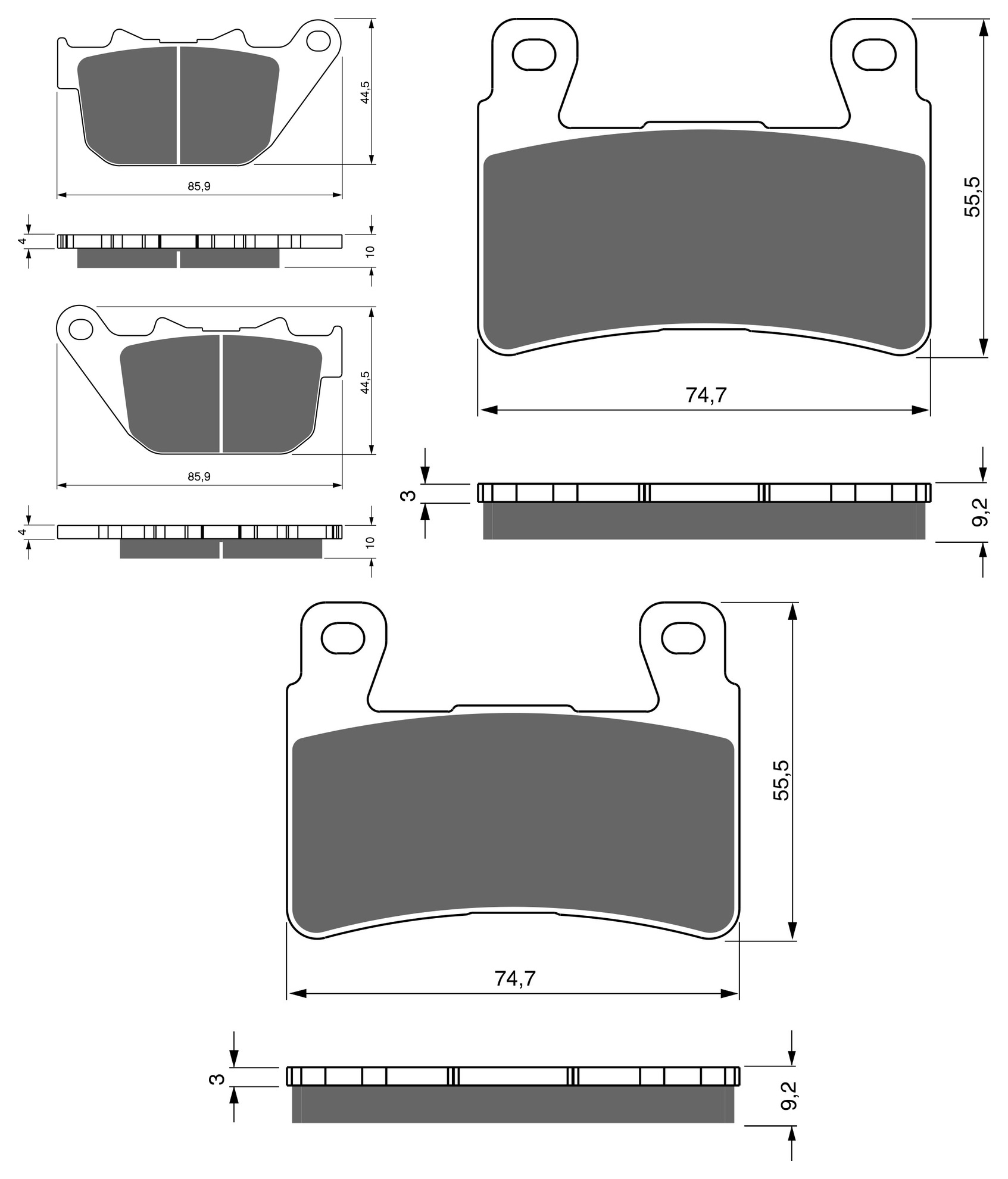 3 Kit plaquettes frein Raven RAV-104-227 Harley-davidson Sportster XR 1200X Av G, Av D et Artitle=Forme et couleur