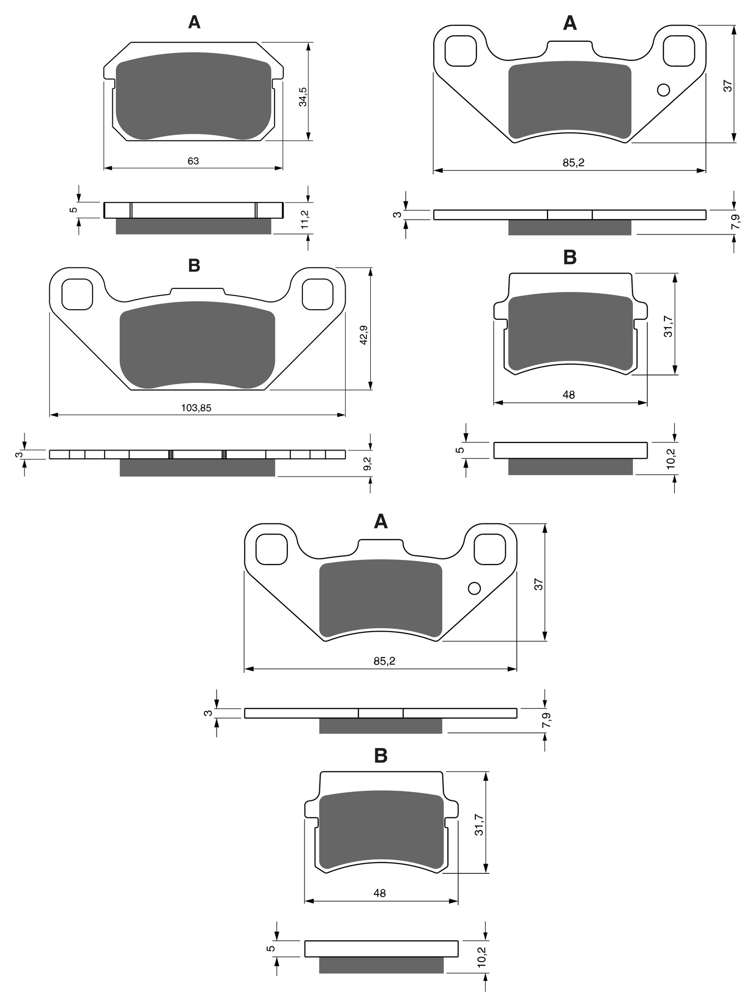3 Kit plaquettes frein Raven RAV-104-231 Adly Interceptor 300 Av G, Av D et Artitle=Forme et couleur